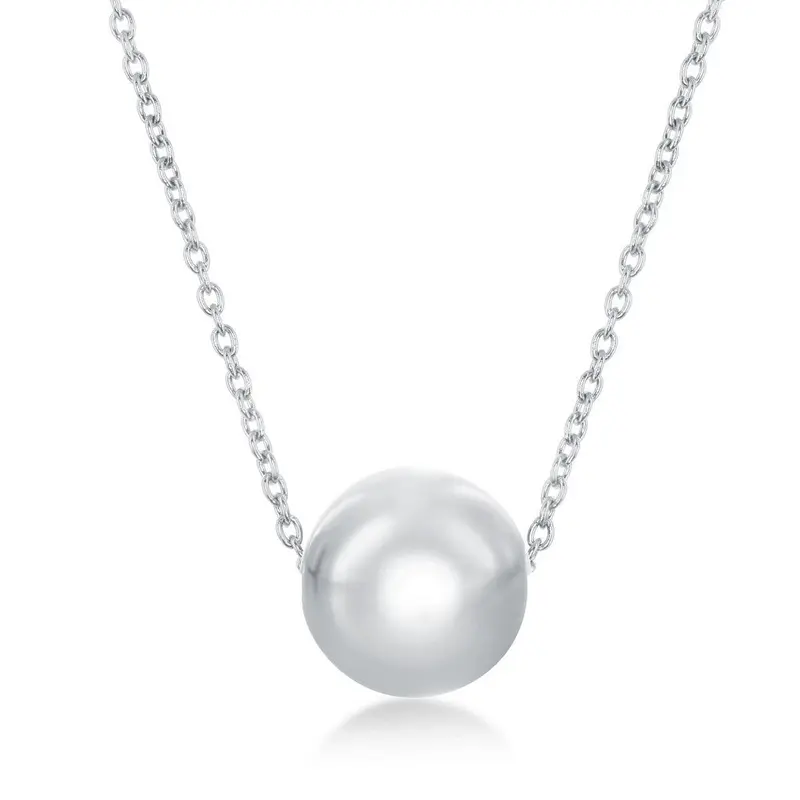 Sterling Silver 10MM Bead Necklace - Rhodium Plated