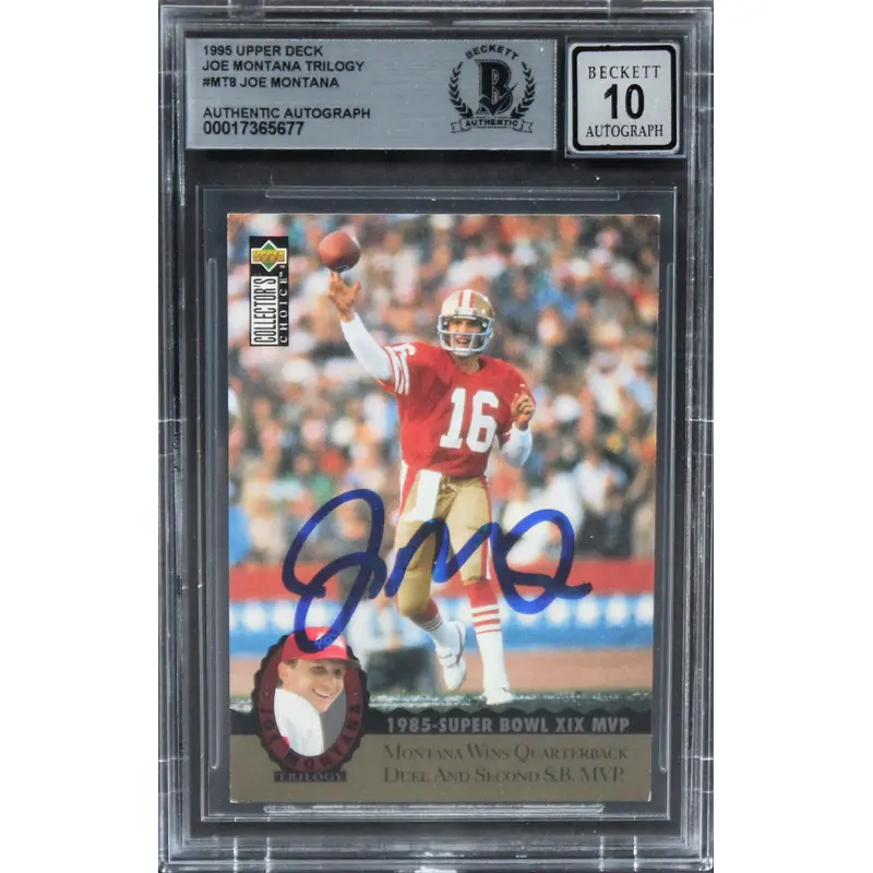 49ers Joe Montana Signed 1995 Upper Deck Trilogy #MT8 Card Auto 10! BAS Slabbed