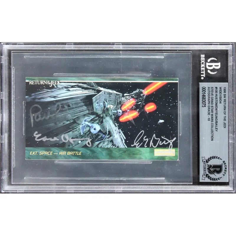 Star Wars (3) Huston, Owyeung +1 Signed 1996 ROTJ WV #100 Card Auto 10! BAS Slab