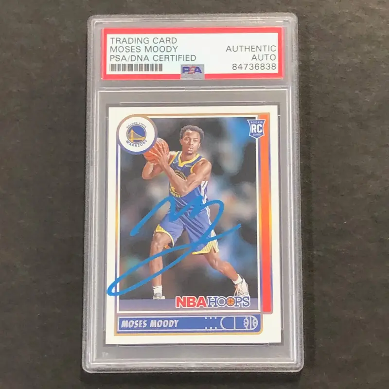 2021-22 Panini NBA Hoops #229 Moses Moody Signed Card AUTO PSA Slabbed Warriors