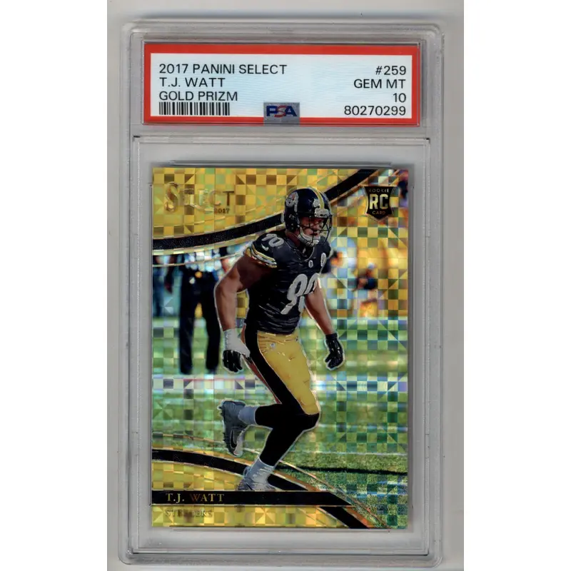 T.J Watt 2017 Panini Select Gold 02/10 PSA 10 Gem Mint