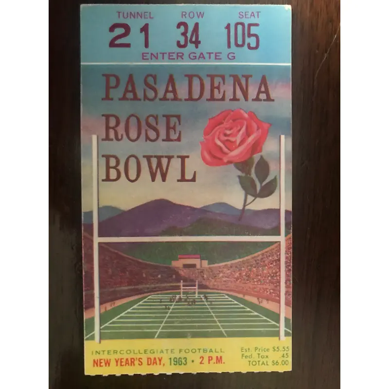 1963 Rose Bowl Ticket Stub USC vs Wisconsin
