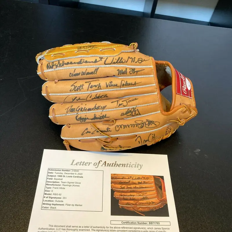 1989 St. Louis Cardinals Team Signed Baseball Glove Ozzie Smith JSA COA