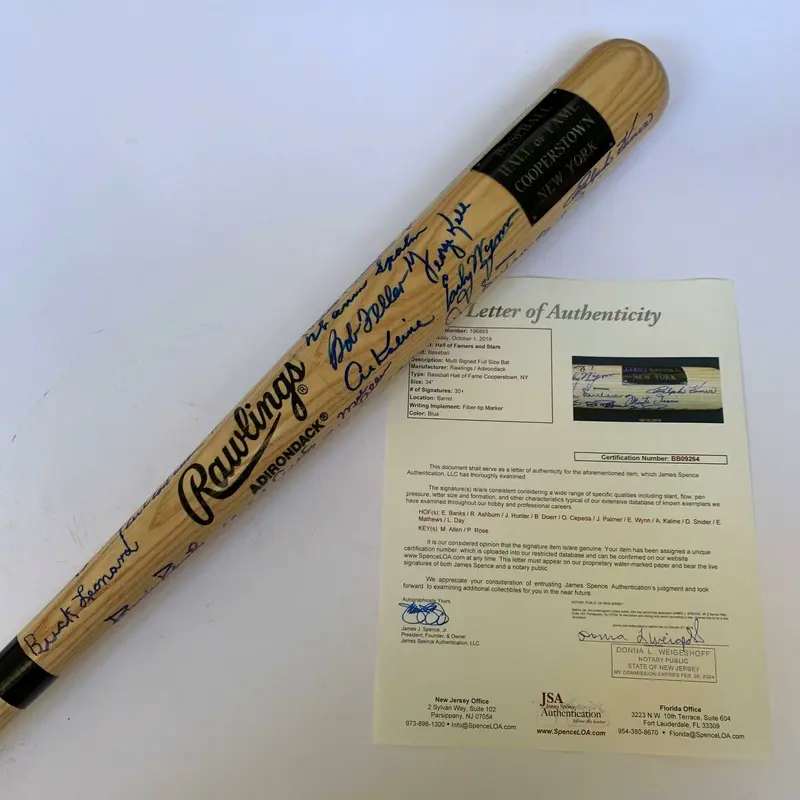 Beautiful Hall Of Fame Multi Signed Bat 30+ Sigs Ernie Banks With JSA COA
