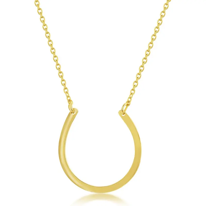 Sterling Silver Rounded Horseshoe Necklace - Gold Plated