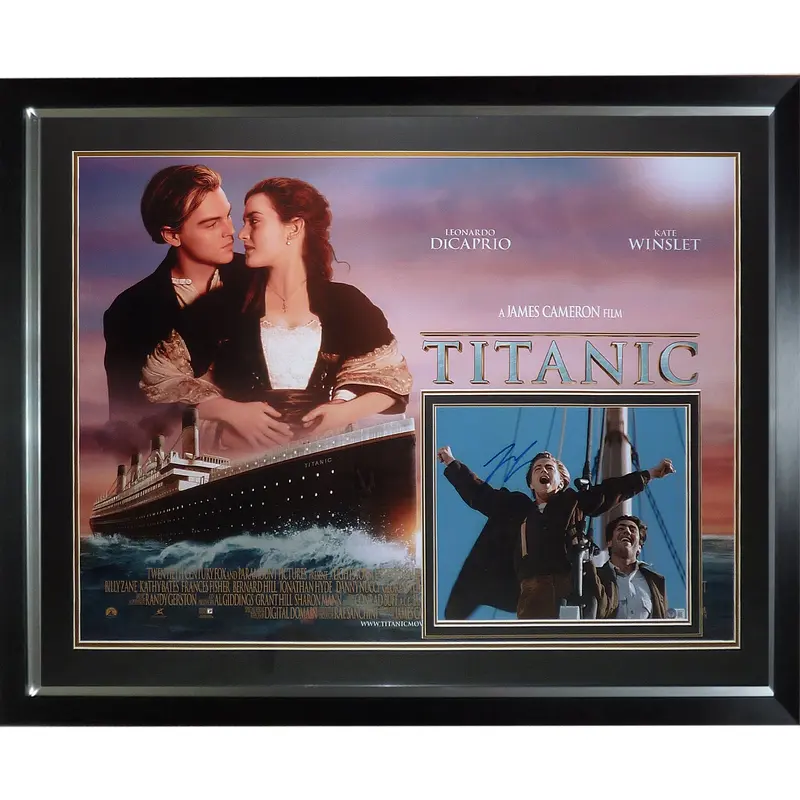 Titanic Full-Size Movie Poster Deluxe Framed with Leonardo DiCaprio Autograph - JSA