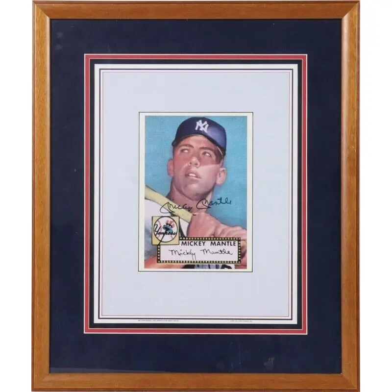 Beautiful 1952 Topps Mickey Mantle Signed Framed Photo PSA DNA COA
