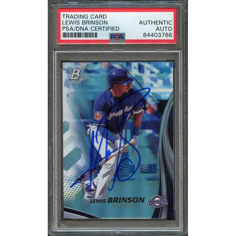 2017 Bowman Platinum #TPLB Lewis Brinson Signed Card Auto PSA Slabbed