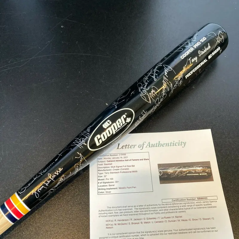 Oakland A's Legends Multi Signed Bat 35 Sigs Reggie Jackson Mark McGwire JSA COA