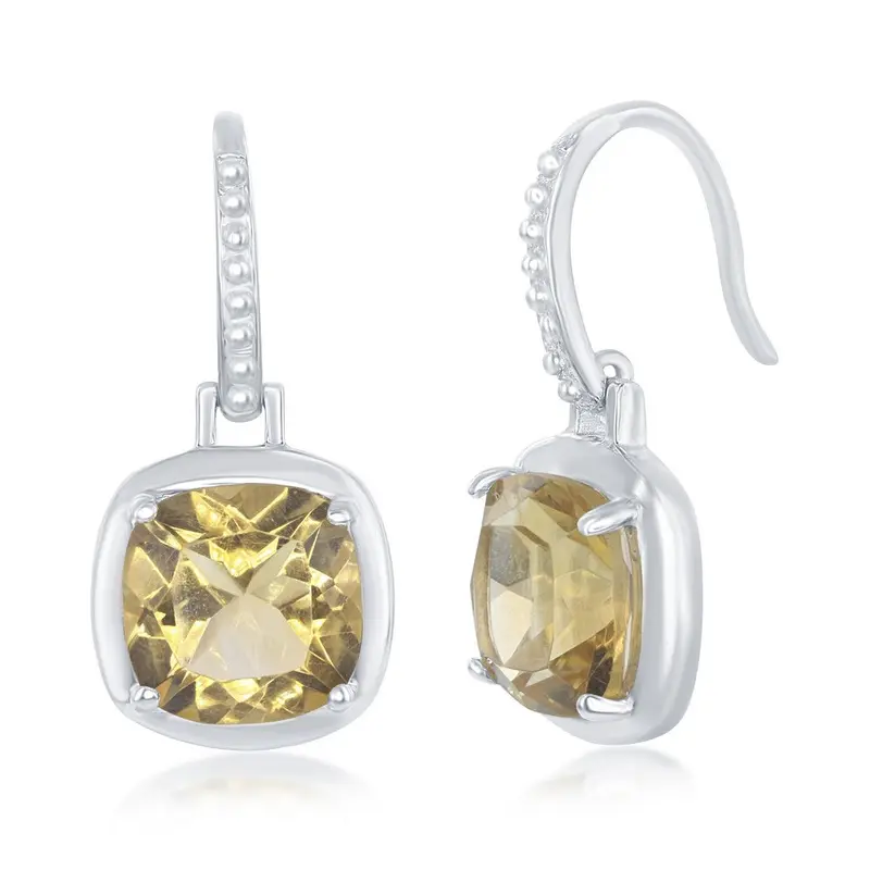 Sterling Silver 4.00cttw Citrine Square Earrings