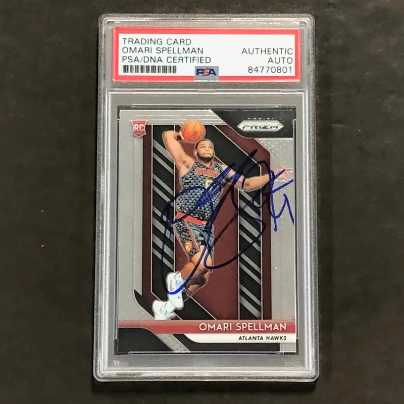 2018-19 Panini Prizm #88 Omari Spellman Signed Card AUTO PSA/DNA Slabbed RC Hawks