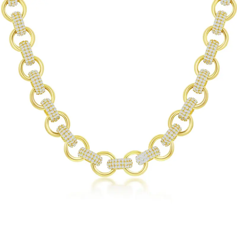 Sterling Silver Micro Pave CZ Linked Necklace - Gold Plated