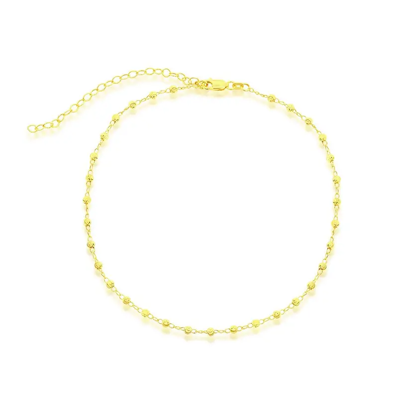 Sterling Silver Moon Cut Bead Choker - Gold Plated