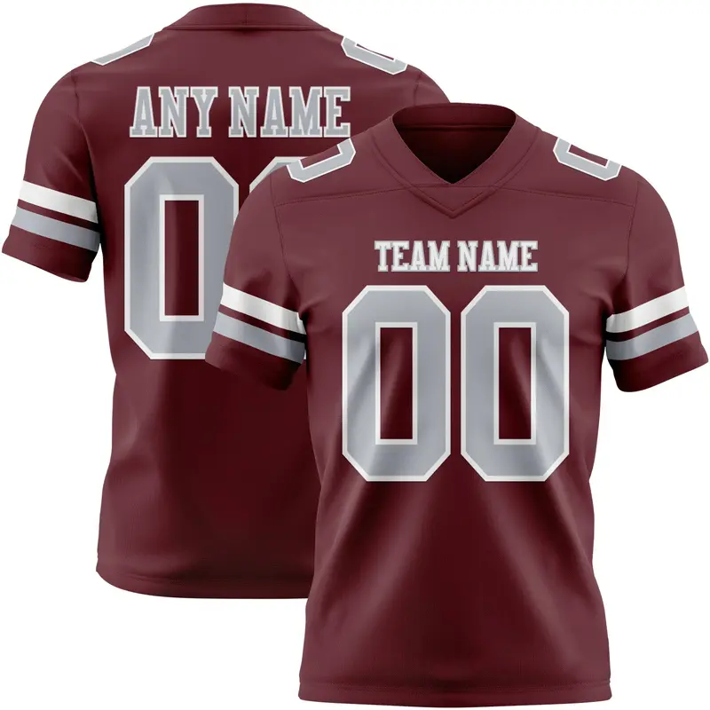 Custom Burgundy Gray-White Mesh Authentic Football Jersey