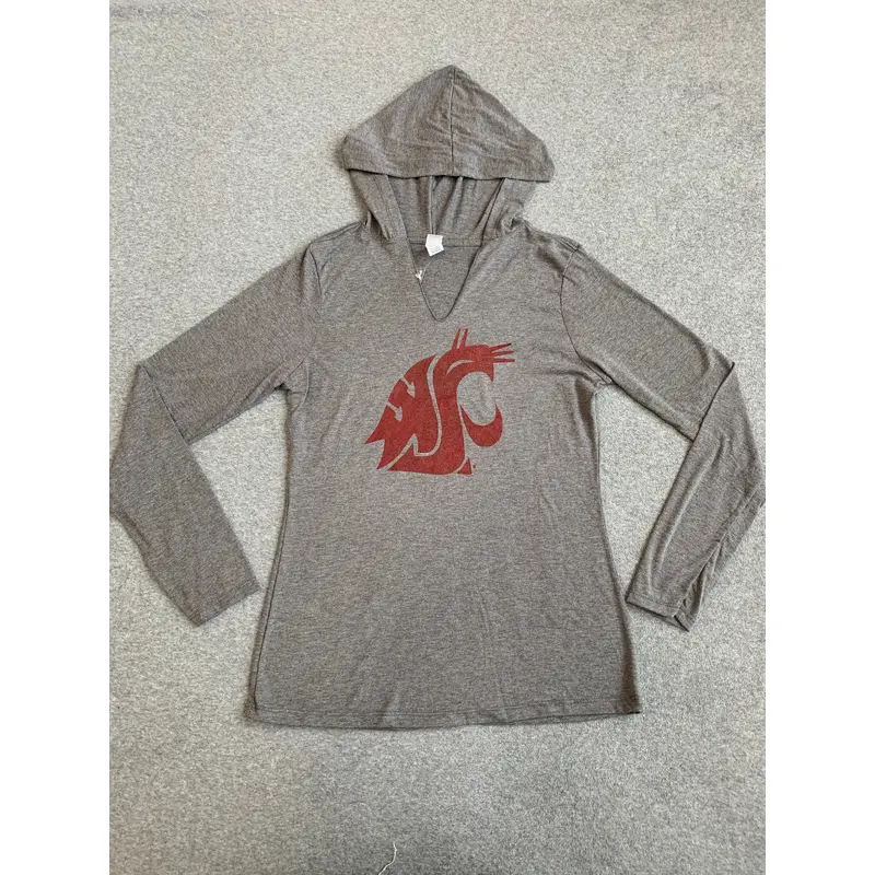 Ladies WSU Grey Long Sleeve V-Neck Hooded tee
