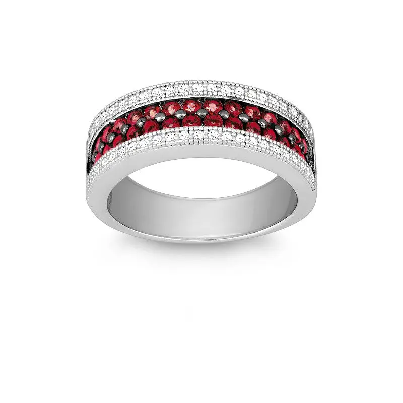 Sterling Silver Ruby and White CZ Micro Pave Ring