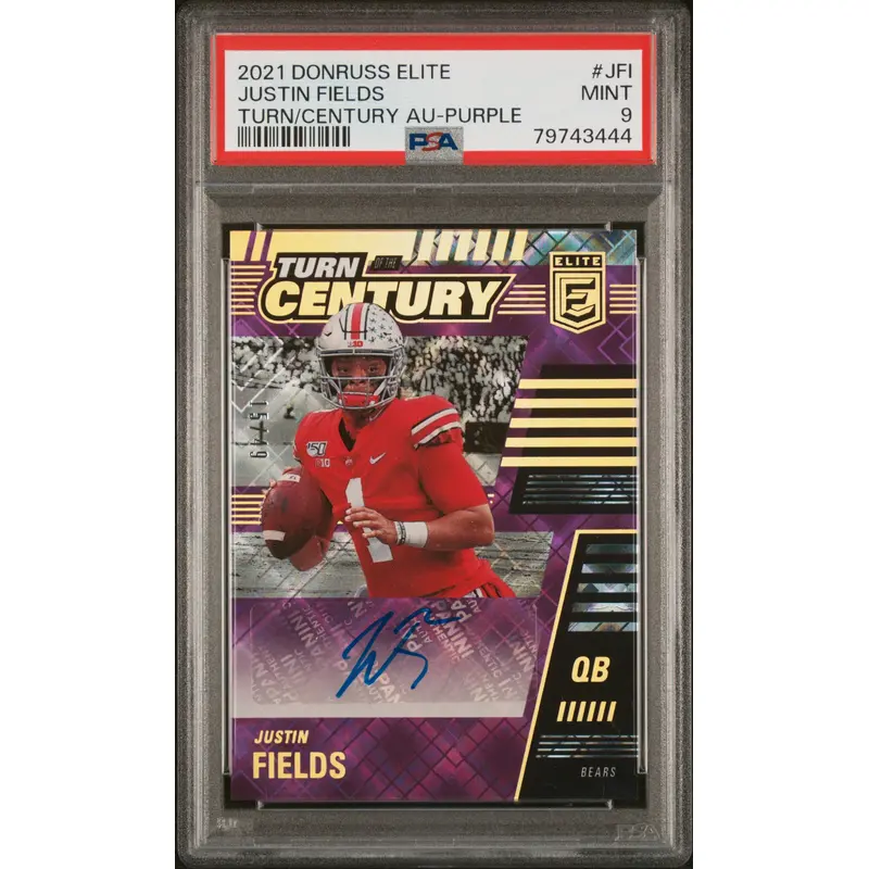 Justin Fields 2021 Donruss Elite Turn of the Century Purple Auto #15/49 PSA 9