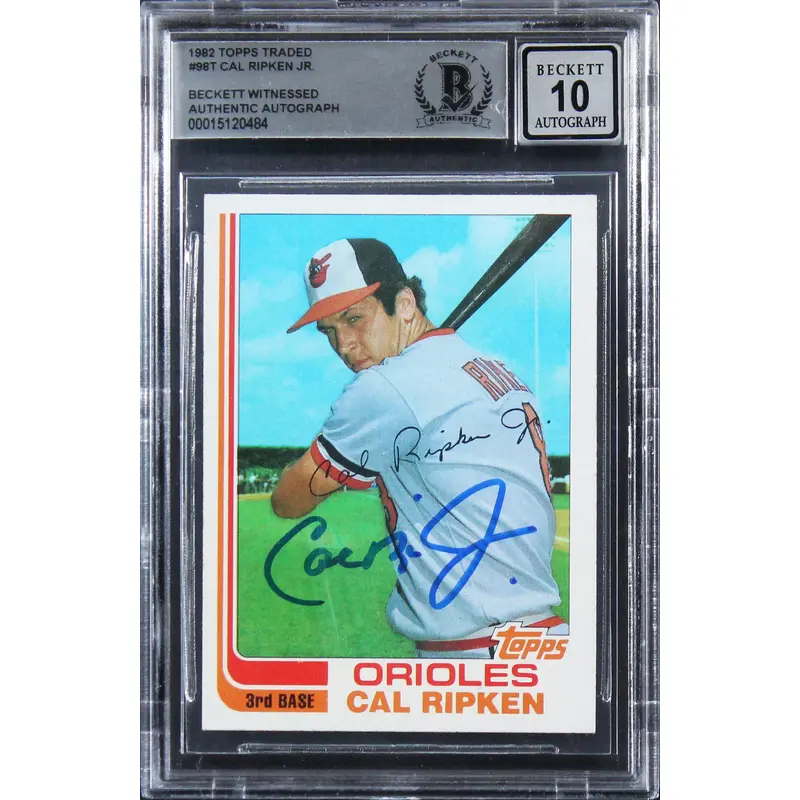 Orioles Cal Ripken Jr. Signed 1982 Topps Traded #98T RC Card Auto 10! BAS Slab