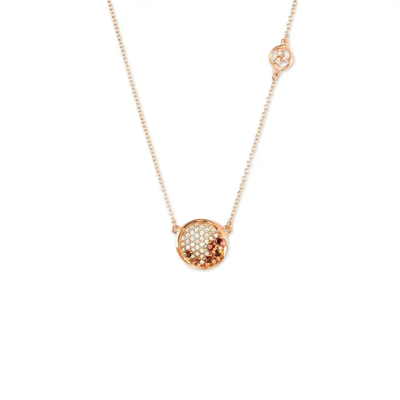 Sterling Silver Small Round Micro Pave with Brown CZs Necklace