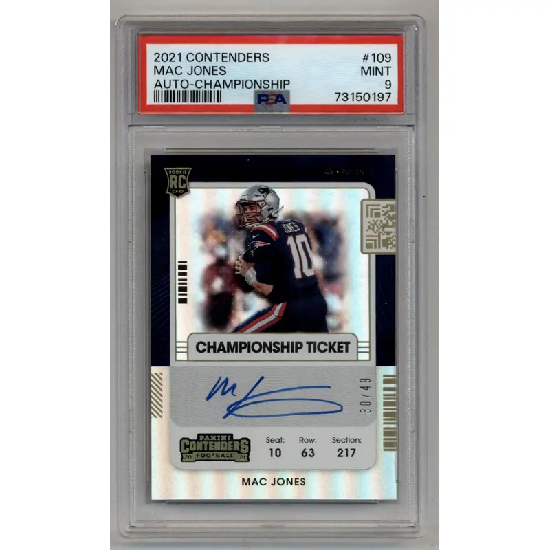 Mac Jones 2021 Contenders Championship Auto 30/49 PSA 9 Mint