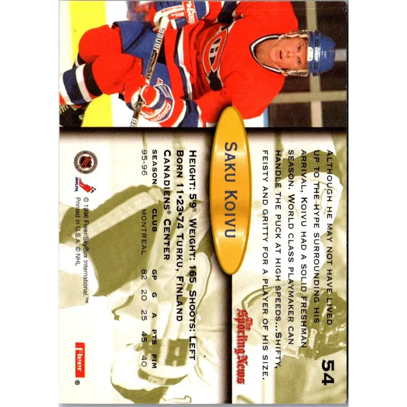 1996 Fleer Saku Koivu #54