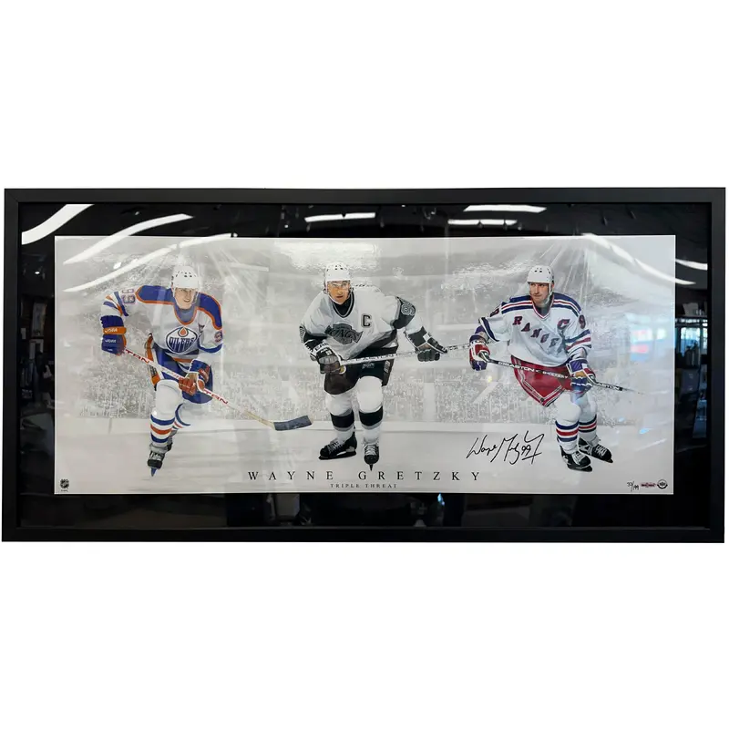 Wayne Gretzky Autographed Triple Threat 36x15 Picture Framed -COA UDA