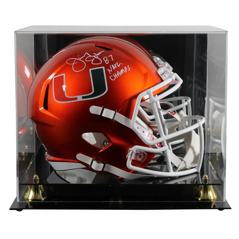 Miami Jimmy Johnson "Nat'l Champs" Signed Flash F/S Speed Rep Helmet W/ Case BAS
