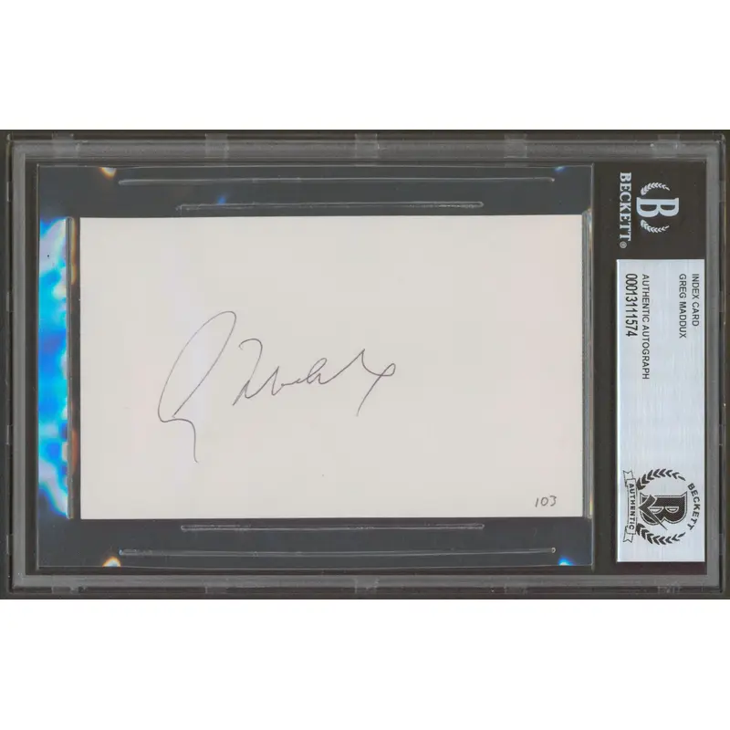 Braves Greg Maddux Authentic Signed 3x5  Index Card Autographed BAS Slabbed
