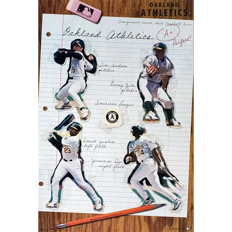 Oakland A's "A-Plus" Poster (Hudson, Zito, Justice, Dye) - Costacos Sports 2002