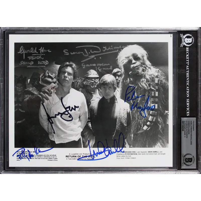 Star Wars (6) Ford, Hamill, Mayhew, Williams Signed 8x10 Photo Auto 9! BAS Slab