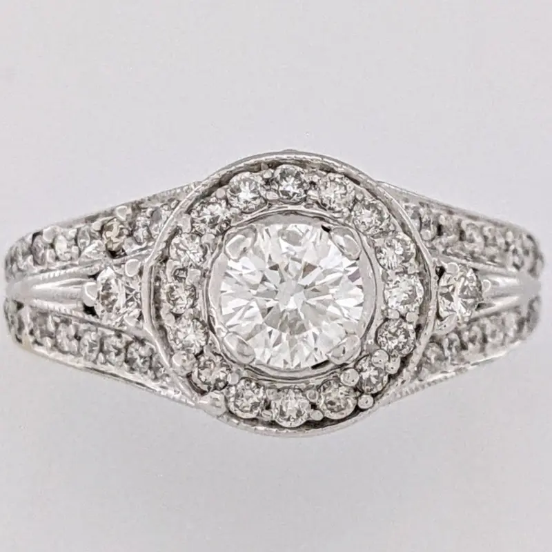 14K WHITE 1.20 CARAT TOTAL WEIGHT SI1 H-I DIAMOND ROUND (54) ESTATE RING 4.9 GRAMS