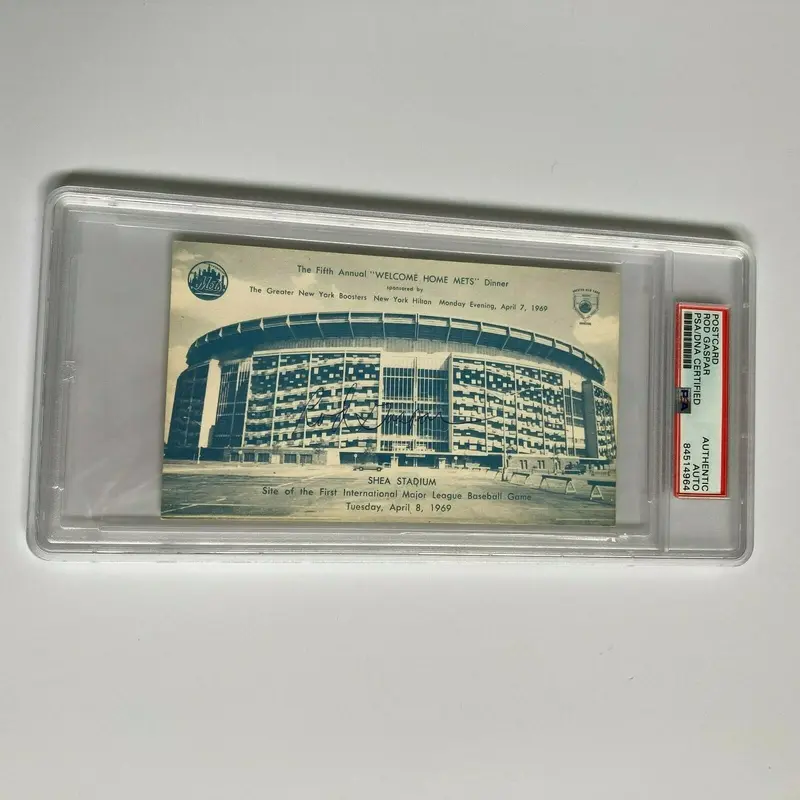 Rod Gaspar Signed 1969 New York Mets Shea Stadium Postcard PSA DNA RARE