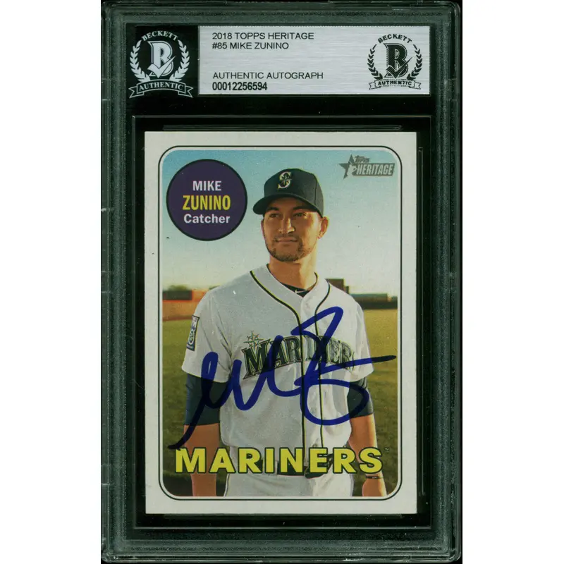 Mariners Mike Zunino Authentic Signed 2018 Topps Heritage #85 Card BAS Slabbed