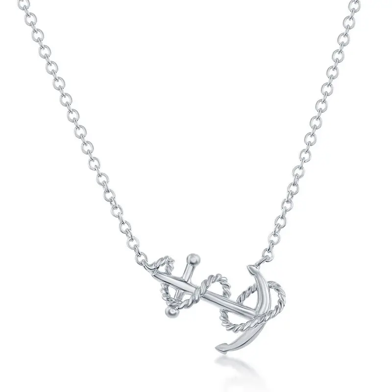 Sterling Silver Small Anchor With Rope Necklace