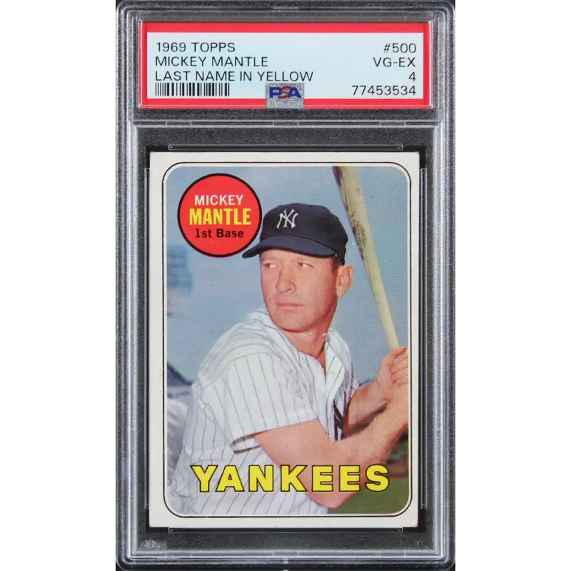 Yankees Mickey Mantle 1969 Topps #500 Card Graded VG-EX-4 PSA Slabbed