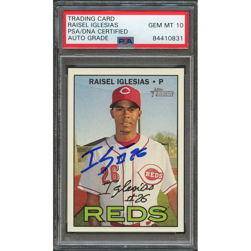 2016 Topps Heritage #604 Raisel Iglesias Signed Card PSA Slabbed Auto Grade 10 Reds