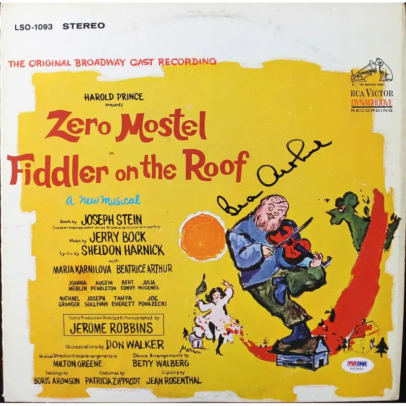 Beatrice Arthur Fiddler On The Roof Signed Album Cover W/ Vinyl PSA/DNA #U52950