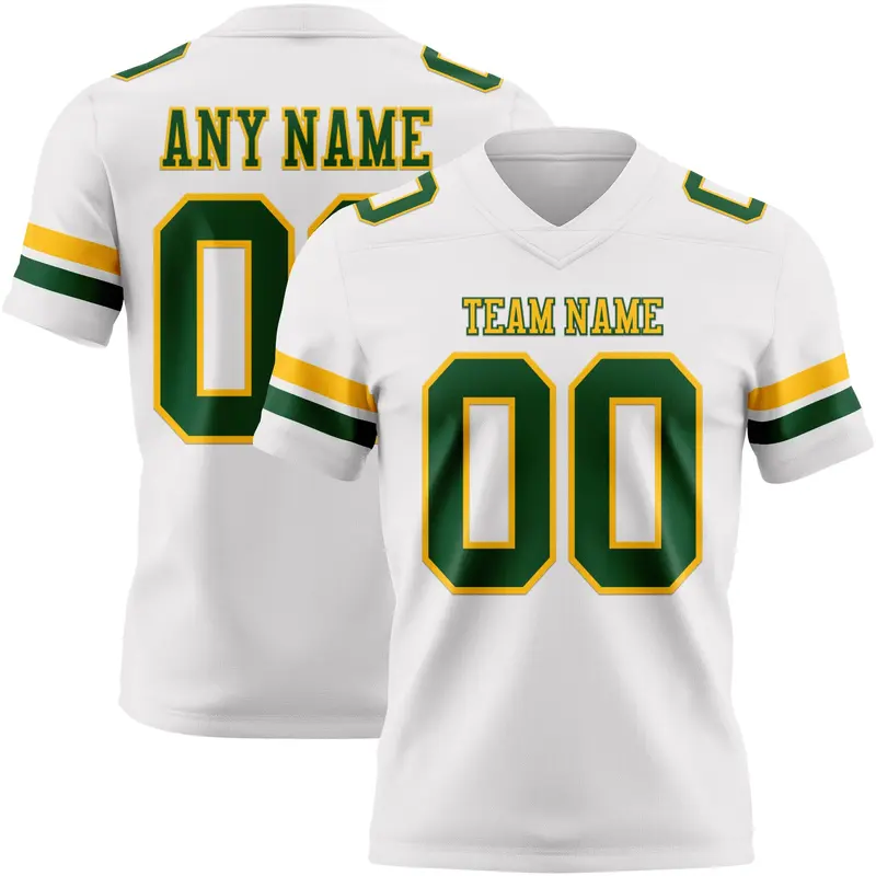 Custom White Green-Gold Mesh Authentic Football Jersey