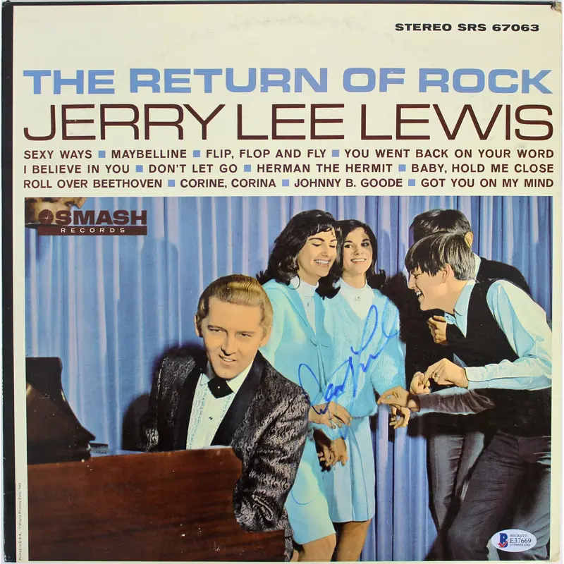 Jerry Lee Lewis Signed The Return Of Rock Album Cover W/ Vinyl BAS #E37669