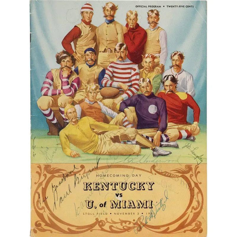 1951 Paul Bear Bryant Multi Signed Kentucky vs. Miami Program JSA & Beckett COA