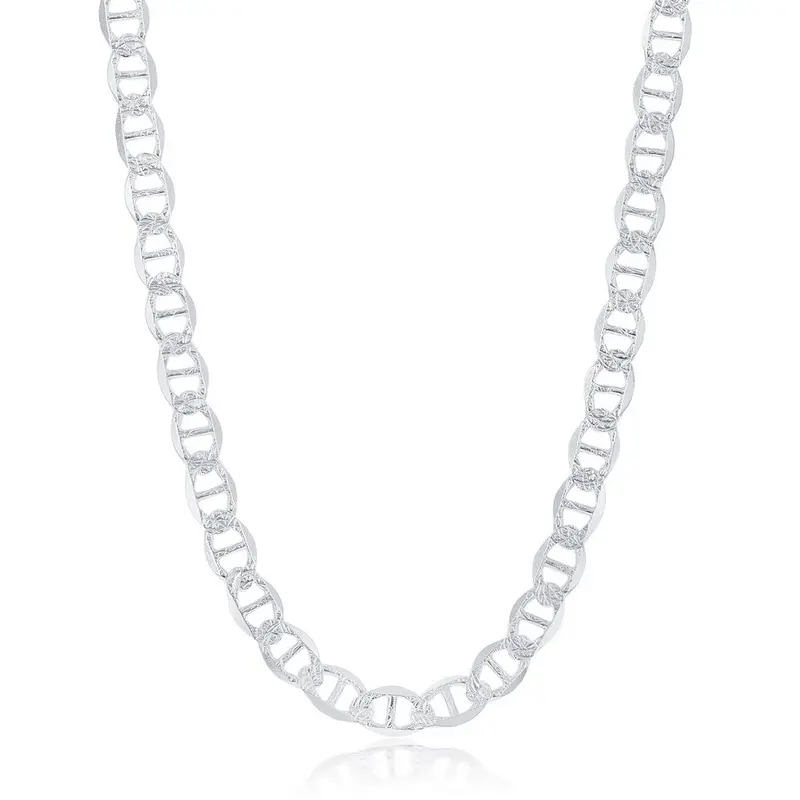 Sterling Silver 7mm Pave Marina Chain - Rhodium Plated