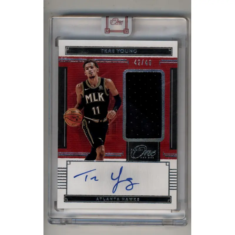 2020-21 Panini One and One Trae Young Relic Auto 42/49