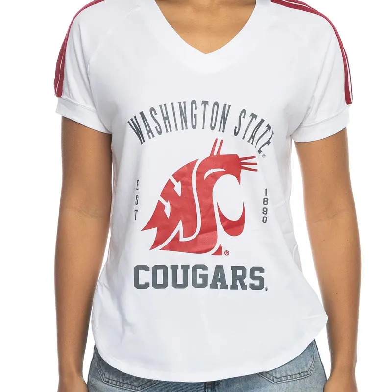 Zoozatz Womens White Tee with Striped Sleeves And Logo
