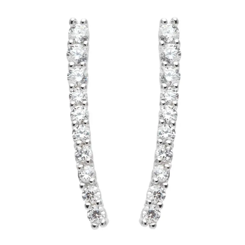 Sterling Silver CZ Slightly Curved Stick Earrings