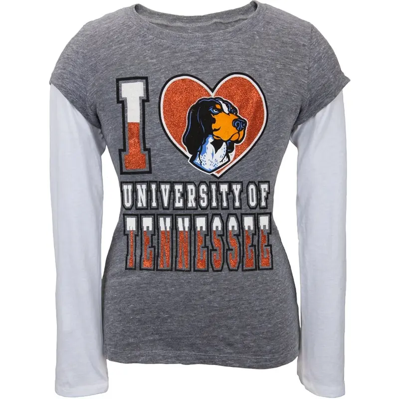 Tennessee Volunteers - Glitter I Heart Girls Youth 2fer Long Sleeve T-Shirt