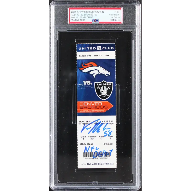 Broncos Von Miller "NFL Debut" Signed 2011 Full Ticket Stub Auto 10 PSA Slab 2