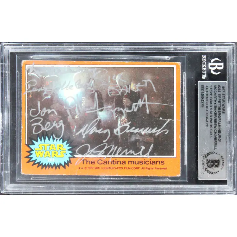 Star Wars (7) Baker, Beswick, McCarthy +4 Signed 1977 SW #283 Card BAS Slabbed
