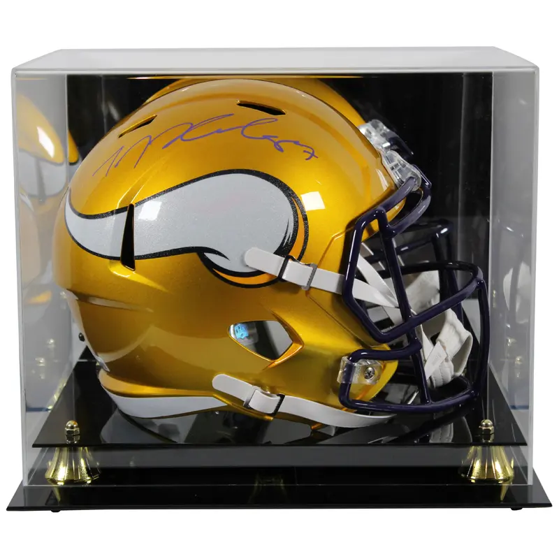 Vikings T.J. Hockenson Signed Flash Full Size Speed Rep Helmet w/ Case BAS Wit