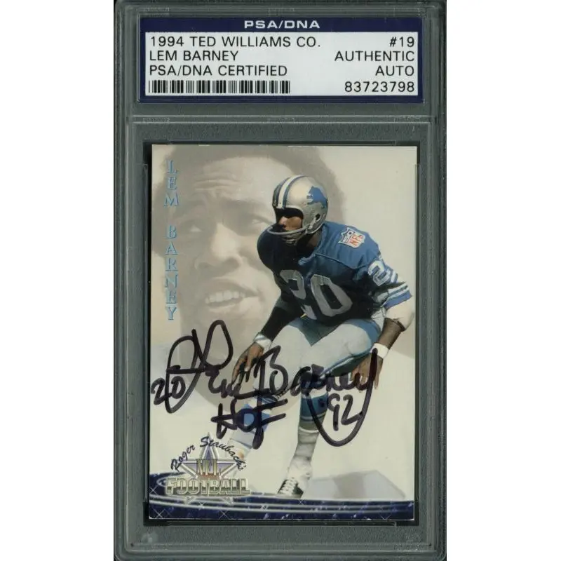 Lions Lem Barney 'HOF' Signed Card 1994 Ted Williams Co. #19 PSA/DNA Slabbed