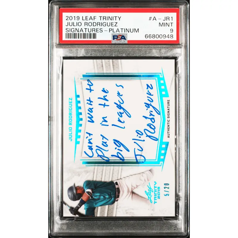 Julio Rodriguez 2019 Leaf Trinity Platinum Signatures Inscription #5/20 PSA 9 Mint
